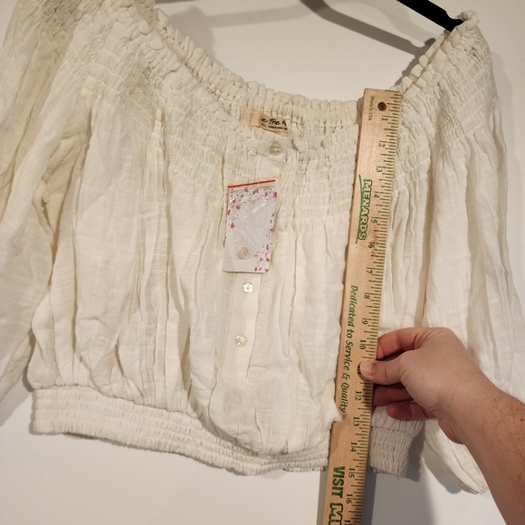 Free People NWT Dancing Till Dawn Top Off Shoulder Crop Elastic Waist Boho Top S - Picture 11 of 12